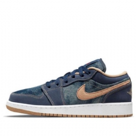 Nike Air Jordan 1 Low Tops Se Gs Retro Basketball Sko Til Mænd Mørkeblå Blå