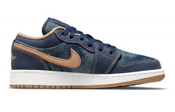 Nike Air Jordan 1 Low Tops Se Gs Retro Basketball Sko Til Mænd Mørkeblå Blå