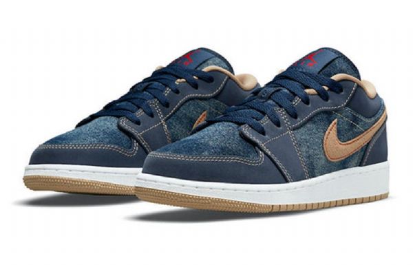 Nike Air Jordan 1 Low Tops Se Gs Retro Basketball Sko Til Mænd Mørkeblå Blå