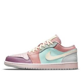 Nike Air Jordan 1 Low Tops Se Retro Basketball Sko Til Mænd Lyserød Lilla Grøn