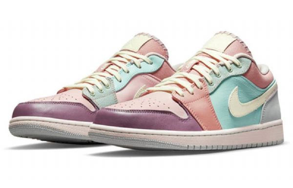 Nike Air Jordan 1 Low Tops Se Retro Basketball Sko Til Mænd Lyserød Lilla Grøn