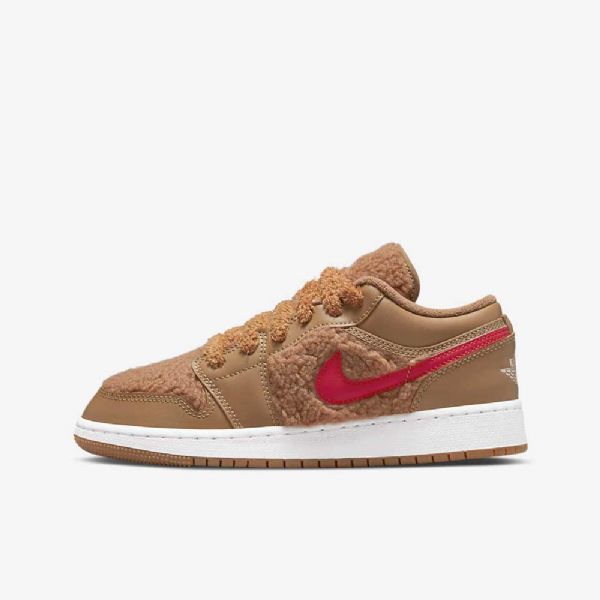 Nike Air Jordan 1 Low Tops Sko Til Børn Brun Lyserød Rød Blå