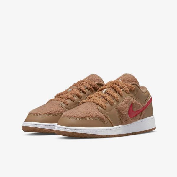 Nike Air Jordan 1 Low Tops Sko Til Børn Brun Lyserød Rød Blå
