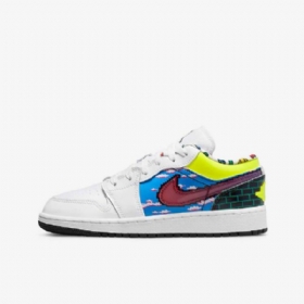 Nike Air Jordan 1 Low Tops Sko Til Børn Hvid Sort Citron Lyserød