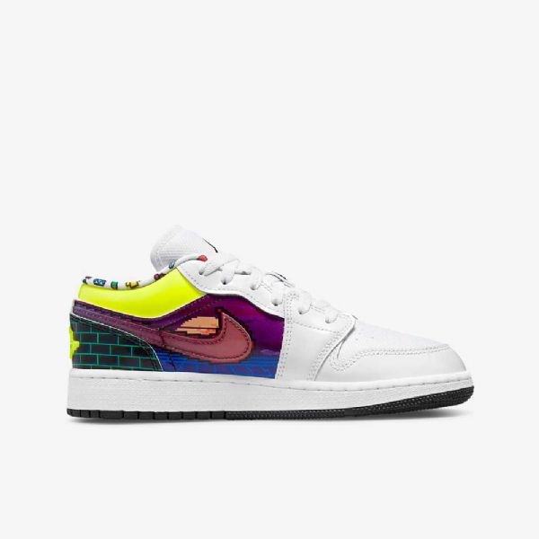 Nike Air Jordan 1 Low Tops Sko Til Børn Hvid Sort Citron Lyserød