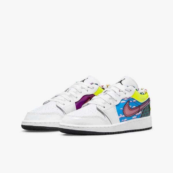 Nike Air Jordan 1 Low Tops Sko Til Børn Hvid Sort Citron Lyserød