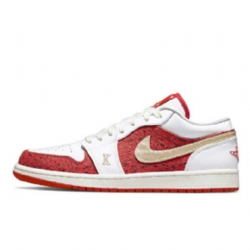 Nike Air Jordan 1 Low Tops Spades Sko Til Damer Hvid Rød