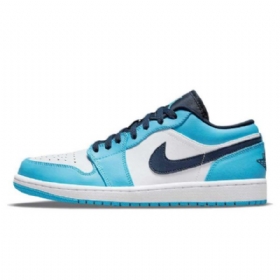 Nike Air Jordan 1 Low Tops Unc Sko Til Mænd Blå Hvid