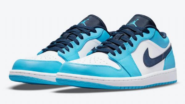 Nike Air Jordan 1 Low Tops Unc Sko Til Mænd Blå Hvid