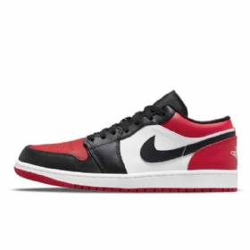 Nike Air Jordan 1 Low Tops Wide Toe Sko Til Mænd Sort Rød Hvid