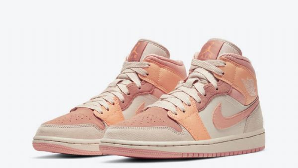 Nike Air Jordan 1 Mid Tops Abrikossko Til Damer Orange