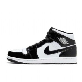 Nike Air Jordan 1 Mid Tops All Star Carbon Fiber Sko Til Mænd Sort Hvid