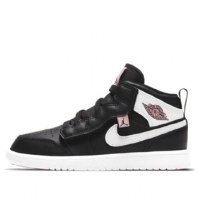 Nike Air Jordan 1 Mid Tops Alt Ps Retro Basketball Sko Til Børn Sort Hvid