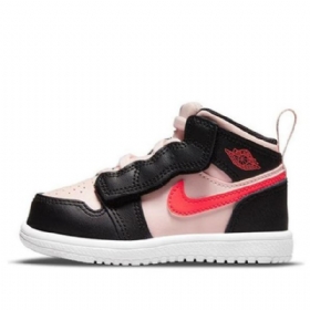 Nike Air Jordan 1 Mid Tops Alt Retro Basketball Sko Til Børn Sort Lyserød