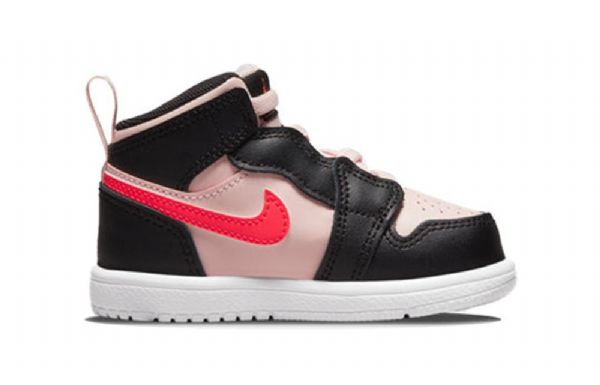 Nike Air Jordan 1 Mid Tops Alt Retro Basketball Sko Til Børn Sort Lyserød