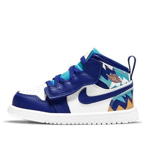 Nike Air Jordan 1 Mid Tops Alt Td Retro Basketball Sko Til Børn Blå Hvid