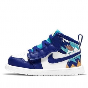 Nike Air Jordan 1 Mid Tops Alt Td Retro Basketball Sko Til Børn Blå Hvid