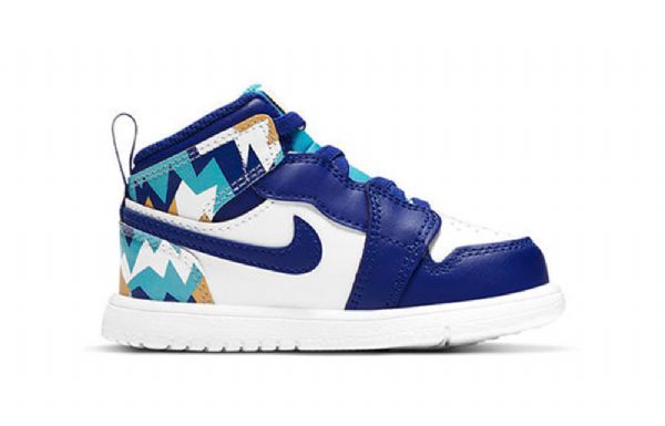 Nike Air Jordan 1 Mid Tops Alt Td Retro Basketball Sko Til Børn Blå Hvid