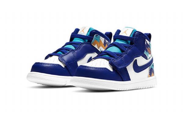 Nike Air Jordan 1 Mid Tops Alt Td Retro Basketball Sko Til Børn Blå Hvid
