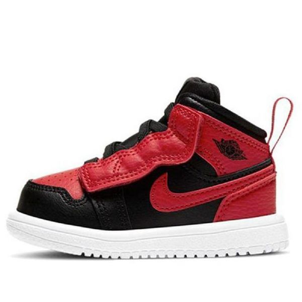 Nike Air Jordan 1 Mid Tops Alt Td Retro Basketball Sko Til Børn Sort Rød