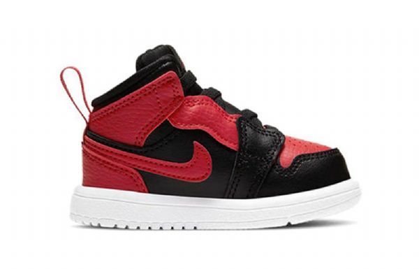 Nike Air Jordan 1 Mid Tops Alt Td Retro Basketball Sko Til Børn Sort Rød