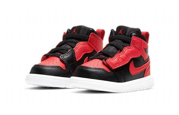 Nike Air Jordan 1 Mid Tops Alt Td Retro Basketball Sko Til Børn Sort Rød