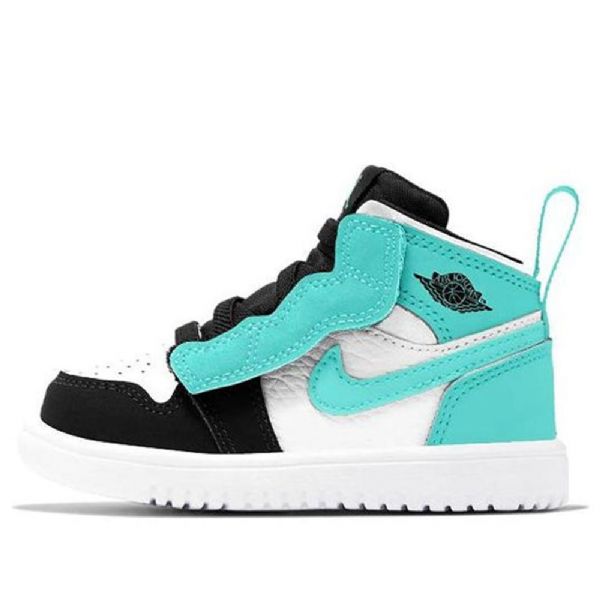 Nike Air Jordan 1 Mid Tops Alt Td Retro Basketball Sko Til Børn Sort Turkis