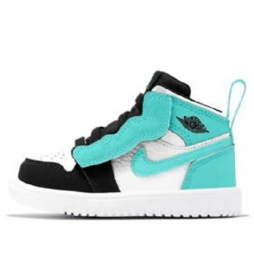 Nike Air Jordan 1 Mid Tops Alt Td Retro Basketball Sko Til Børn Sort Turkis