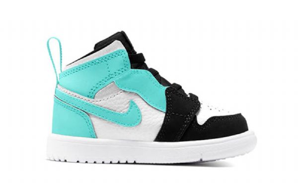 Nike Air Jordan 1 Mid Tops Alt Td Retro Basketball Sko Til Børn Sort Turkis