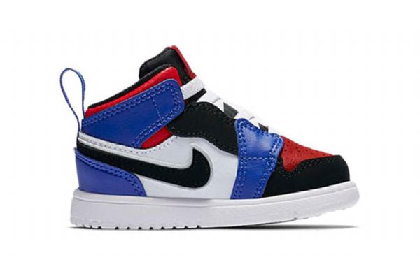 Nike Air Jordan 1 Mid Tops Alt Td Sko Til Børn Sort Blå Hvid