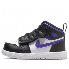 Nike Air Jordan 1 Mid Tops Alt Td Sko Til Børn Sort Hvid Lilla