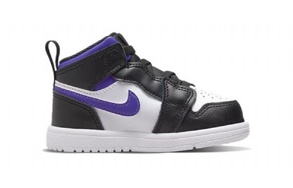 Nike Air Jordan 1 Mid Tops Alt Td Sko Til Børn Sort Hvid Lilla