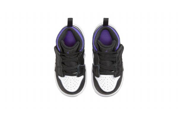 Nike Air Jordan 1 Mid Tops Alt Td Sko Til Børn Sort Hvid Lilla
