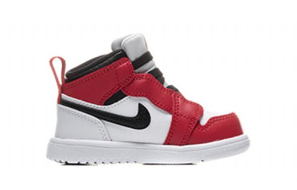 Nike Air Jordan 1 Mid Tops Alt Td Sko Til Børn Sort Rød Hvid