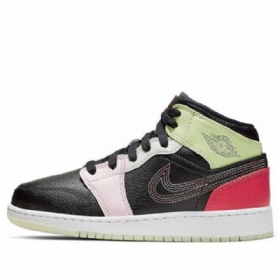 Nike Air Jordan 1 Mid Tops Basketball Sko Til Mænd Sort Grøn Rød