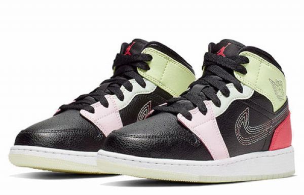 Nike Air Jordan 1 Mid Tops Basketball Sko Til Mænd Sort Grøn Rød
