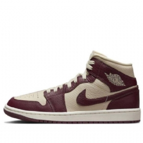 Nike Air Jordan 1 Mid Tops Beach Cherrywood Sko Til Damer Burgundy Khaki
