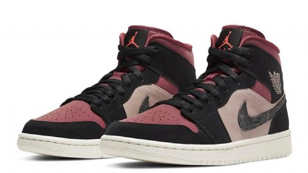 Nike Air Jordan 1 Mid Tops Canyon Rust Sko Til Damer Sort Burgund