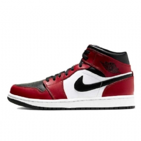 Nike Air Jordan 1 Mid Tops Chicago Toe Sko Til Damer Sort Rød Hvid