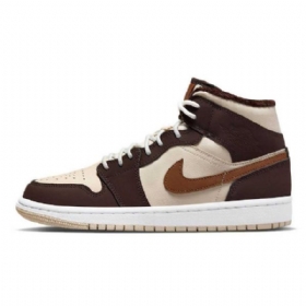Nike Air Jordan 1 Mid Tops Fleecesko Til Damer Brun Khaki