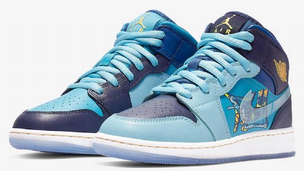 Nike Air Jordan 1 Mid Tops Fluesko Til Mænd Blå