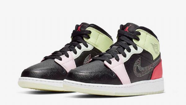 Nike Air Jordan 1 Mid Tops Glow In The Gs Sko Til Mænd Flerfarvet