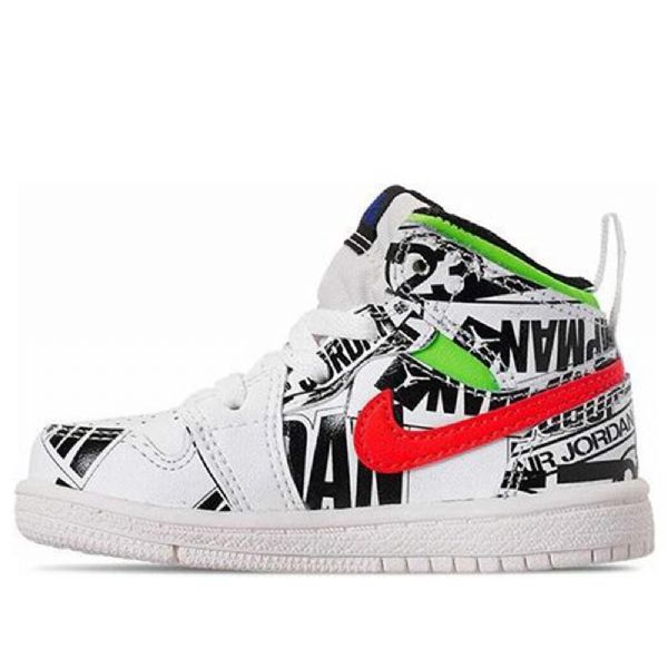 Nike Air Jordan 1 Mid Tops Graffiti Td Sko Til Børn Hvid