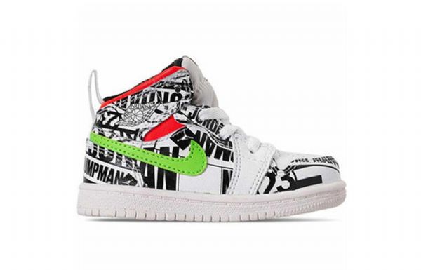 Nike Air Jordan 1 Mid Tops Graffiti Td Sko Til Børn Hvid