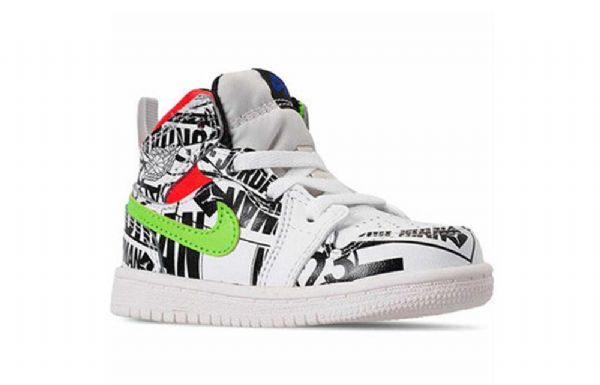 Nike Air Jordan 1 Mid Tops Graffiti Td Sko Til Børn Hvid