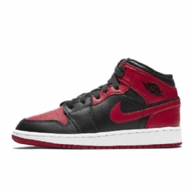 Nike Air Jordan 1 Mid Tops Gs Banned Sko Til Mænd Sort Rød