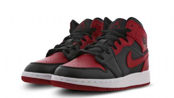 Nike Air Jordan 1 Mid Tops Gs Banned Sko Til Mænd Sort Rød