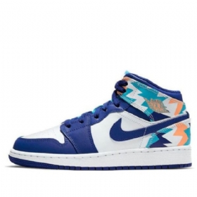 Nike Air Jordan 1 Mid Tops Gs Basketball Sko Til Mænd Blå Hvid