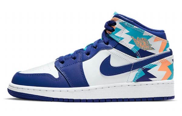 Nike Air Jordan 1 Mid Tops Gs Basketball Sko Til Mænd Blå Hvid