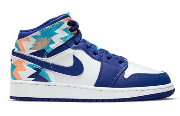 Nike Air Jordan 1 Mid Tops Gs Basketball Sko Til Mænd Blå Hvid